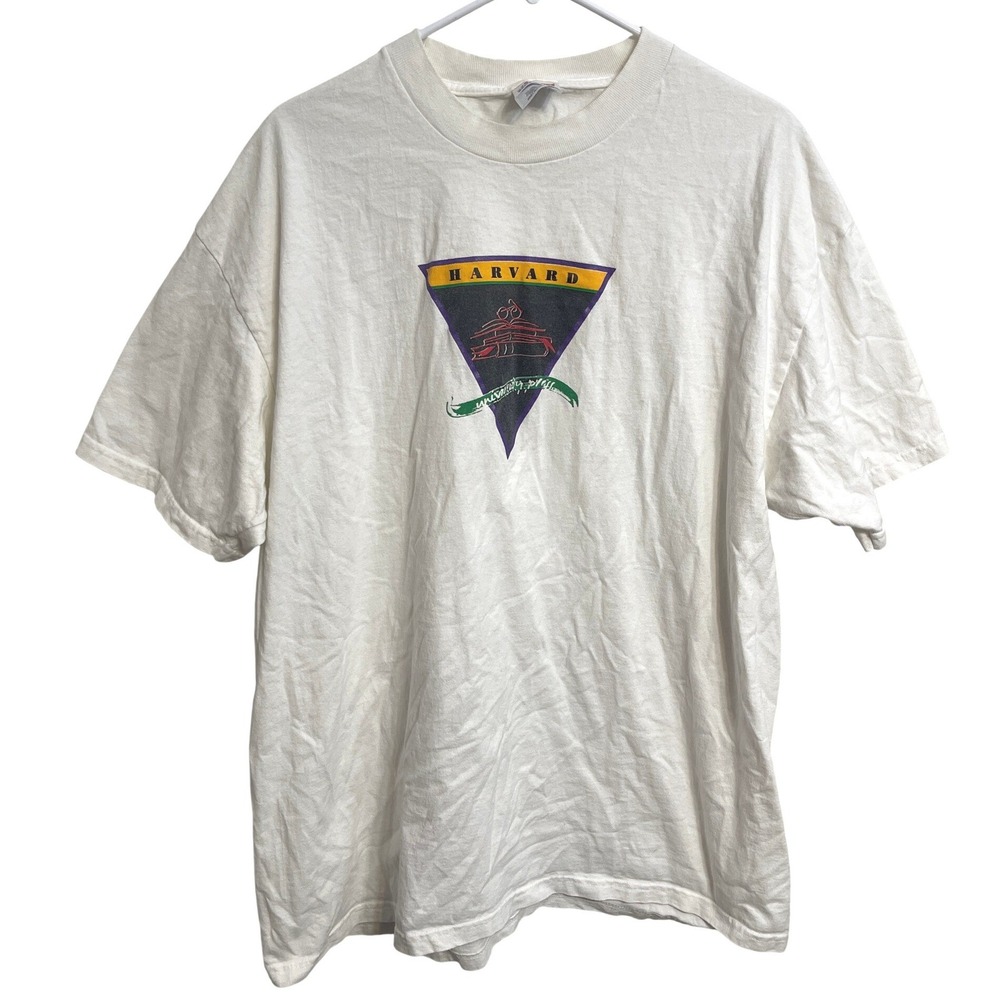 Vintage 90s Y2K Harvard Graphic Tee White XL Hanes Collegiate Preppy Ivy League